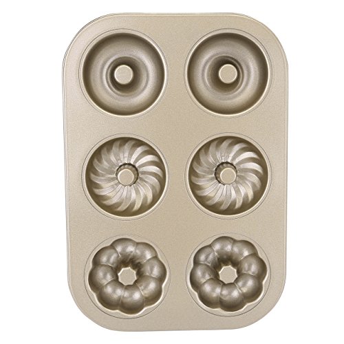 6-Cavity Mini Donut Pan, WarmHut 3 Pattern Carbon Steel Nonstick Donut Mold, Cake Baking Tray Maker Pan for Cake Biscuit Bagels Donut Cake Mold, Madeleine Pan