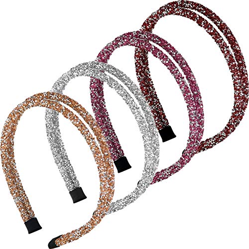 4 Pieces Rhinestone Hair Band Double Crystal Side Hair Band Bling Rhinestone Thin Headband Imitation Diamond Crystal Hoop Headband Vintage Hair Accessories for Women Girls
