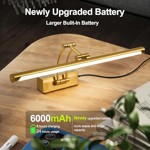 Image of ZitoStory Picture Lights for Wall Battery Operated, (Gold, 24in) Rechargeable Art Light for Painting,Modern wall Lights for Pictures,Dimmable Gallery Artwork Lights for Pictures On Wall