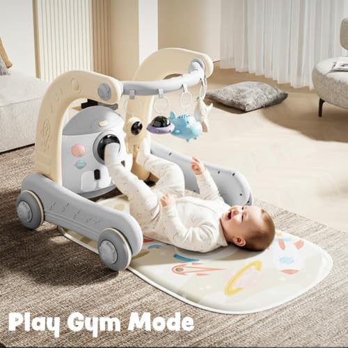Image of Baybee 4-in-1 Activity Baby Walker for Kids with Convertible Play Gym, Musical Piano & Push Walker | Interactive Hanging Toys, Lights, Anti-Slip Wheels for Babies 0 to 3 Years (Grey)
