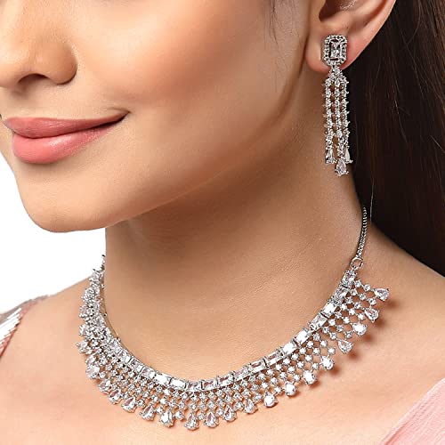 American Diamond Floral Choker Necklace Set