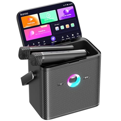 Ikarao Karaoke Machine for Adults, with Lyrics Display Screen, WiFi for YouTube & Karaoke Apps, HDMI to TV, 2 Wireless Microphones, Portable Autotune EQ Karaoke Speaker for Family Home Party Camping