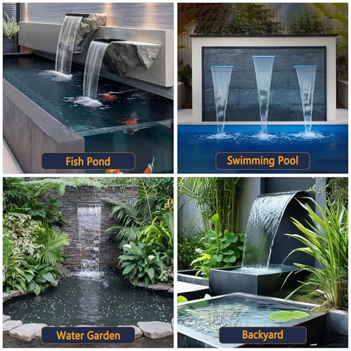 AquaMiracle Pond Waterfall Kit with LED Lights, All-in-1 Stainless Steel Spillway with 800GPH Water Pump, Outdoor Waterfall Fountain for Garden, Backyard & Pool Decor (18inch)