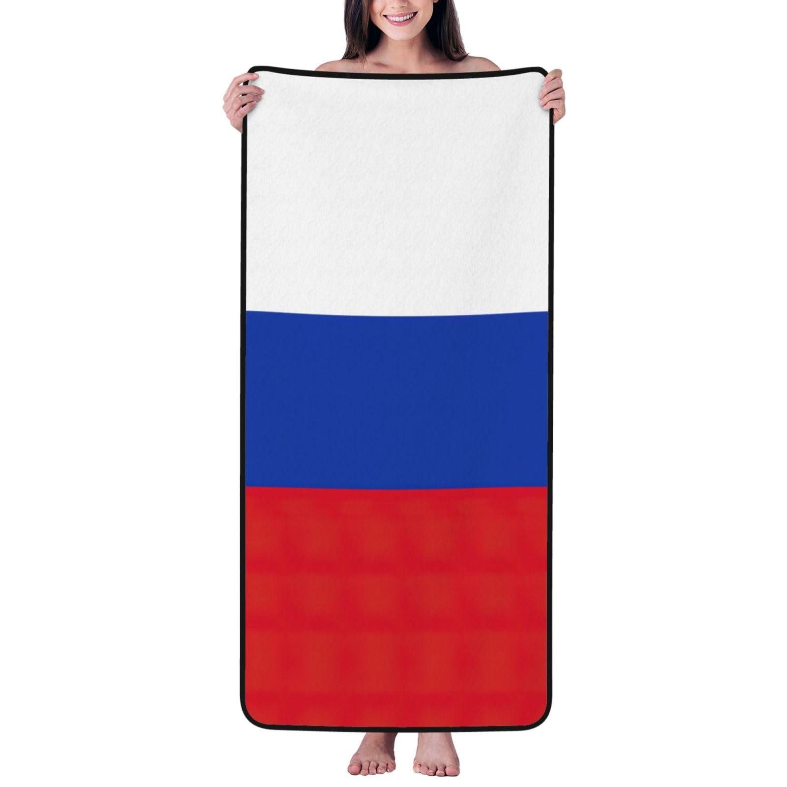 Ztpowqa Women's Black Russian Flag Print Coral Velvet Bath Towel For Home Gym Lounging Bathroom Spa Hotel Beach Travel