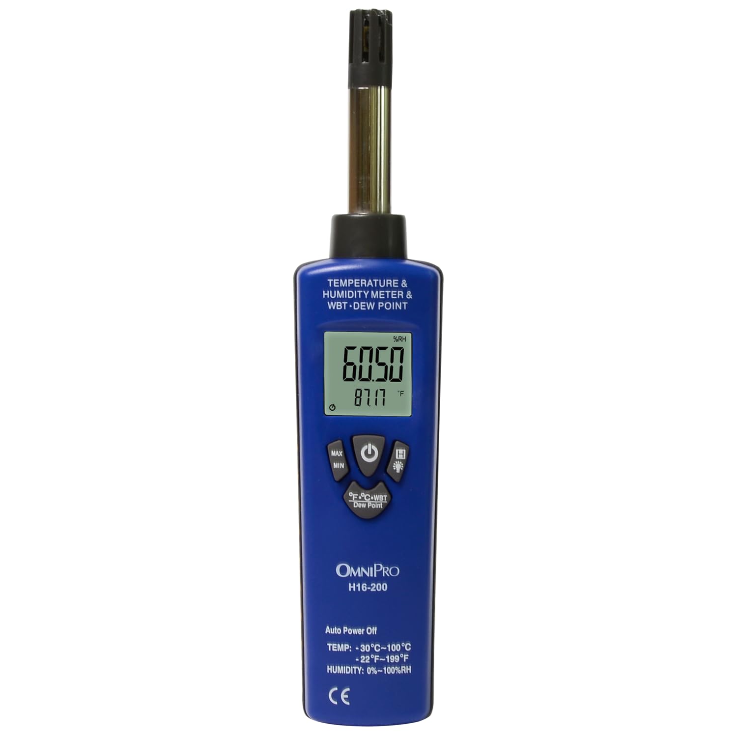 OmniPro Hygrometer H16-200, Compact Digital Humidity and Temperature Measurement, RH% & Dewpoint Meter