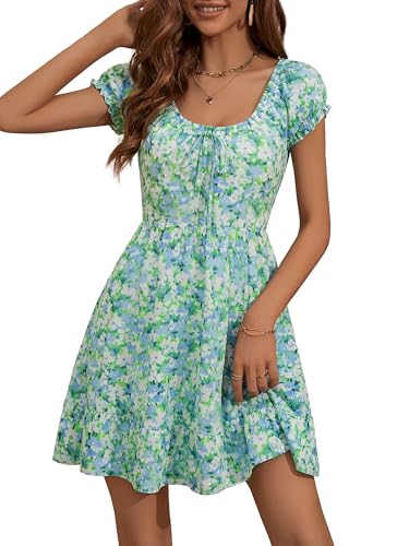 Image of HUHOT Teen Petite Women Floral Short Summer Mini Dresses with Pockets Cute Milkmaid Sundress 2026