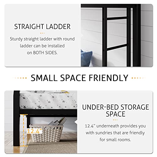 Sha Cerlin AK-9592BK Metal Bunk Bed Twin Over Full Size With Removable Stairs, Heavy Duty Sturdy Frame thumb #3