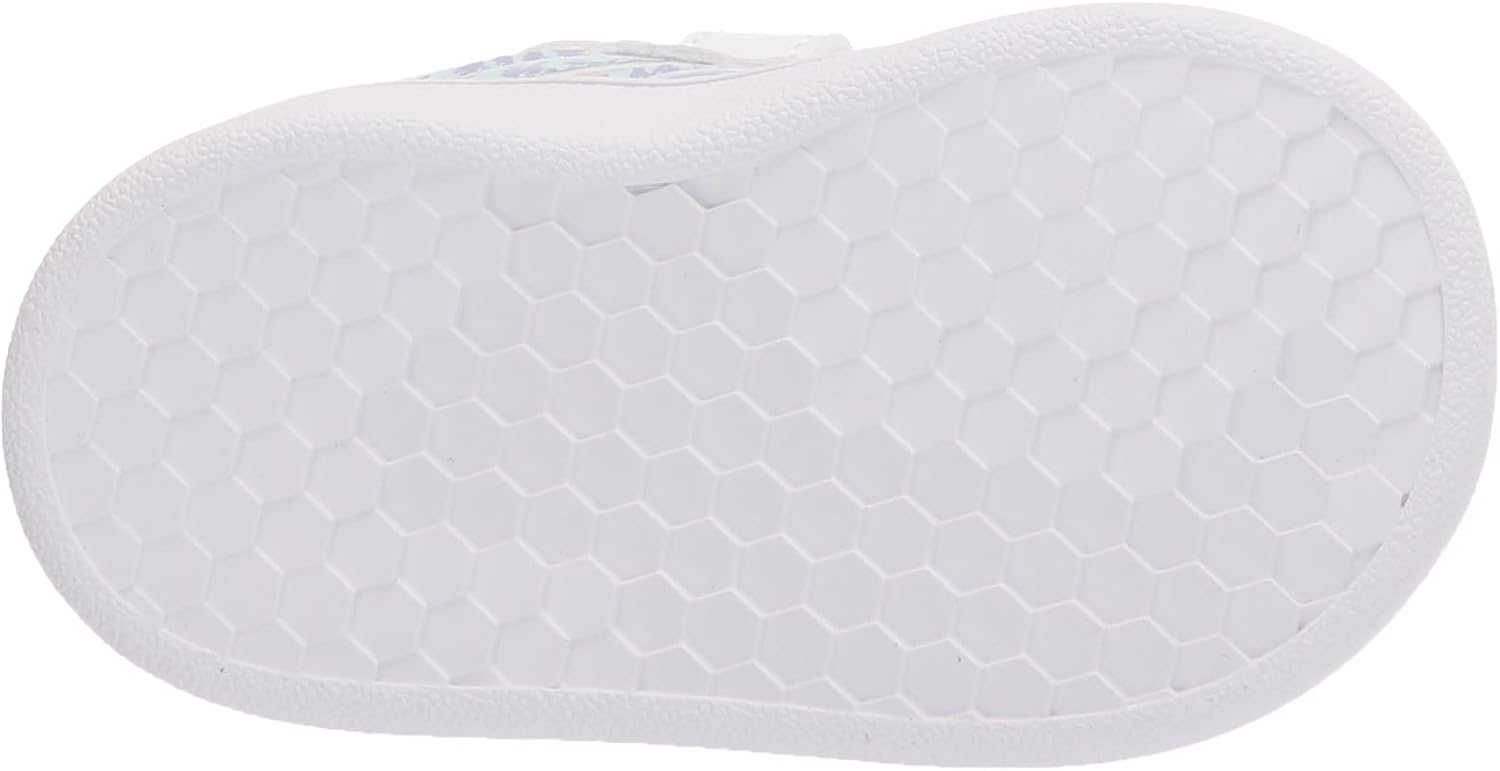 adidas Grand Court Tennis Shoe, White/White/Vision Metallic, 1 US Unisex Little Kid