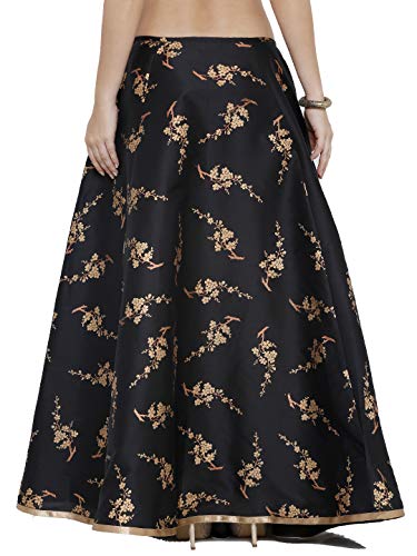 Ira soleil women black & rose-gold toned printed flared maxi …