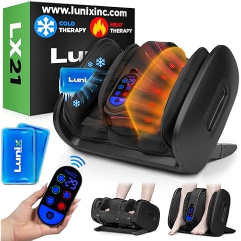 Lunix LX21 Feet Massager with Remote for Pain Relief and Circulation, Shiatsu Foot Massager for Plantar Fasciitis and Neuropathy, Foot and Calf Massager with Heat, Ankle Massager, Black Cover