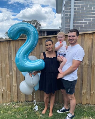 Image of 40 Inch Pearlescent Blue 1 Balloon for First Birthday, 1st Number Balloons Birthday Decorations, One Giant Number 1 Balloon