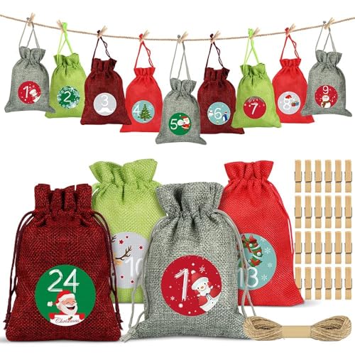 Sprinlot Adventskalender zum Befüllen Säckchen, 24 Weihnachtskalender...