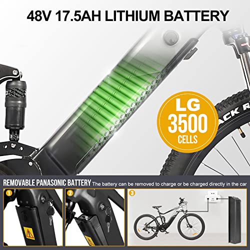 Accolmile 29" Electric Mountain Bike : Colabear Adult Ebike With 8Fun 48V 750W Mid Drive Motor & 17.5Ah Removable Lithium Battery & Dpc18 Display, Shimano 8 Speed Gears (Black & Gray) #TOP2