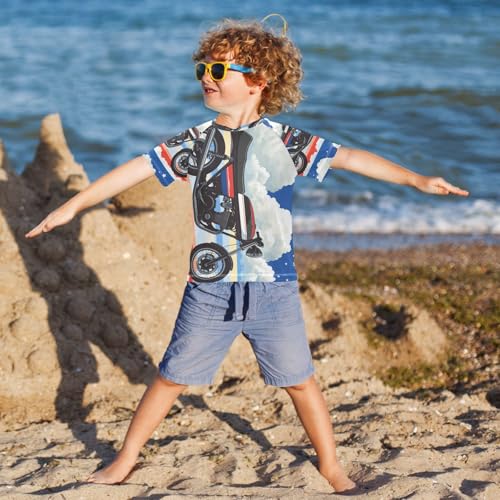Boys Short Sleeve T-Shirts Motocross Cartoon Rainbow Rashguard Kids Swim Shirts Sun UPF 50+4