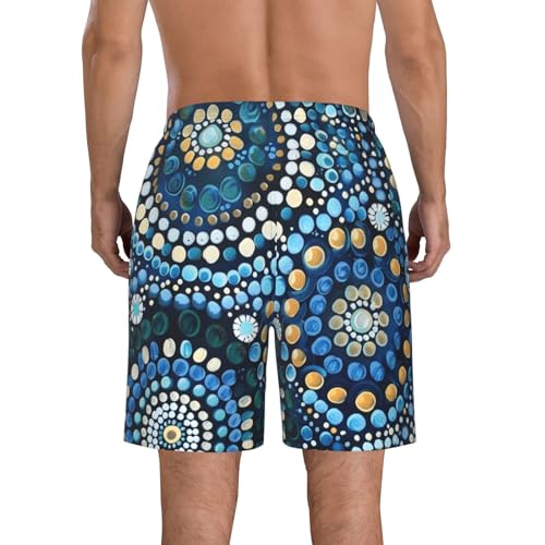 Men's Quick Dry Swim Shorts Traditional Aboriginal Dot Art Abstract Green Blue Beach Trunks with Pockets2