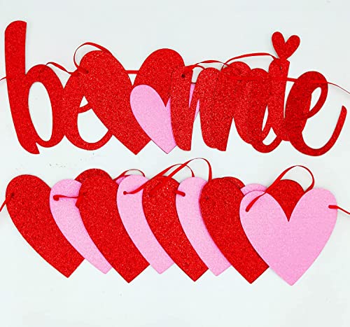 Image of Festiko Kid Red Glittery Be Mine Banner and Red Pink Glittery Hearts Banner Valentine's Day Banner Garland Valentines Day Party Decorations for Valentines Wedding Anniversary Engagement Party Supplies
