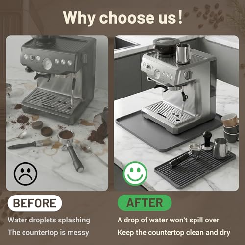 Image of Silicone Coffee Mat for Countertop, 16x16 inch Heat Resistant Espresso Machine Mat, Non-Slip Coffee Bar Mat with Detachable Drying Area and Raised Edge, Waterproof Station Pad - Grey