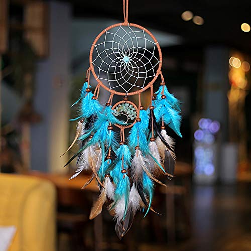 Dream Catchers Tree of Life with Handmade Feather Native American Blue Dreamcatcher for Kids Boys Bedroom Wall Hanging Decor Nursery Wall Art Ornament Craft Decoration