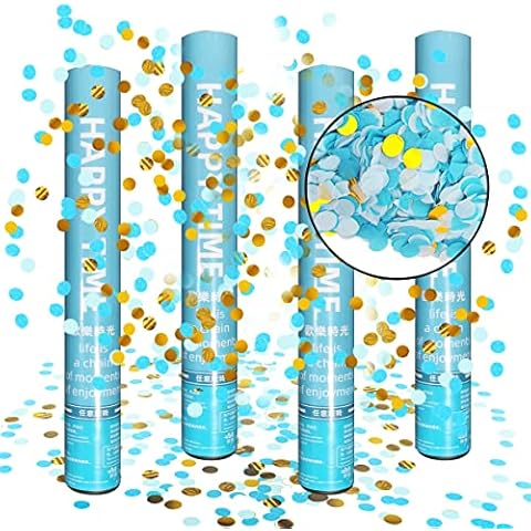 RosyFate Confetti Cannon 40 cm, 4 x Confetti Shooter Colourful Confetti Popper, Party Popper for Birthdays, Weddings, Carnival Cover