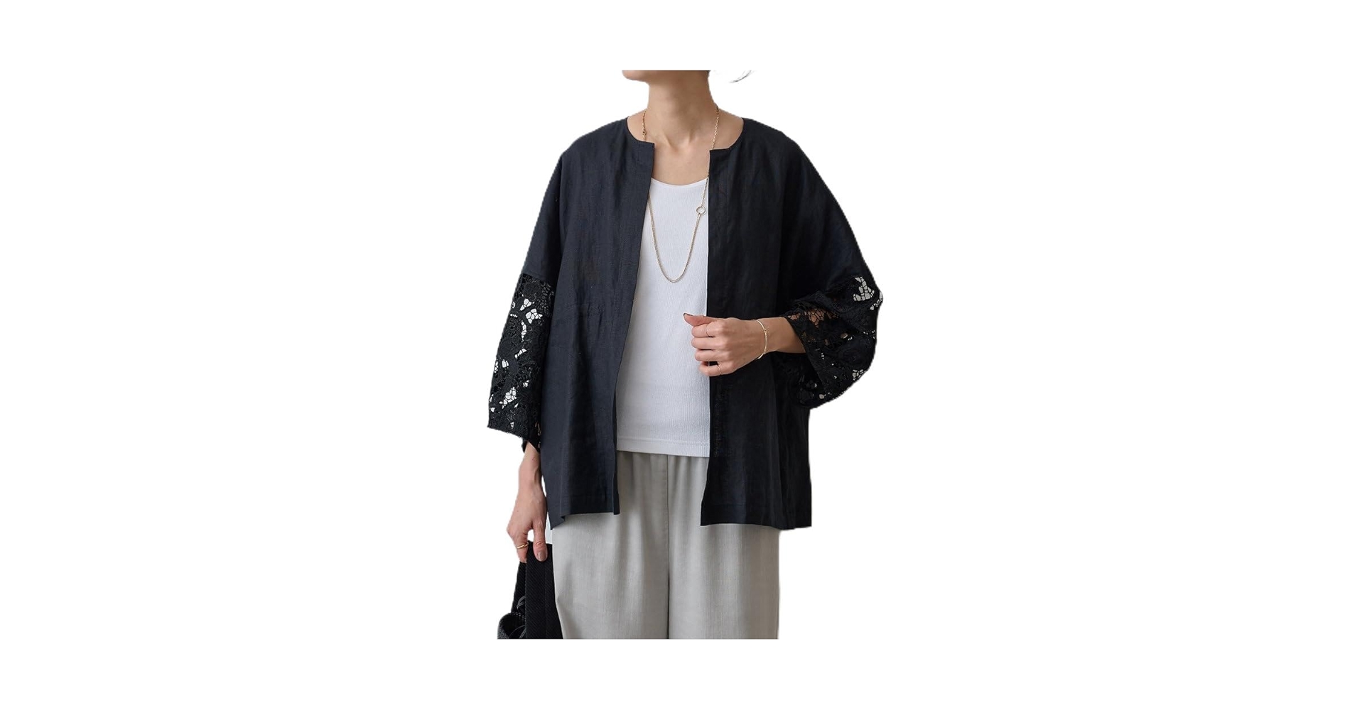 BEARDSLEY ビアズリー 袖レースリネン羽織り ブラウス カーディガン 黒 Amazon | [BEARDSLEY] [ビアズリー] 袖レースリネン羽織り