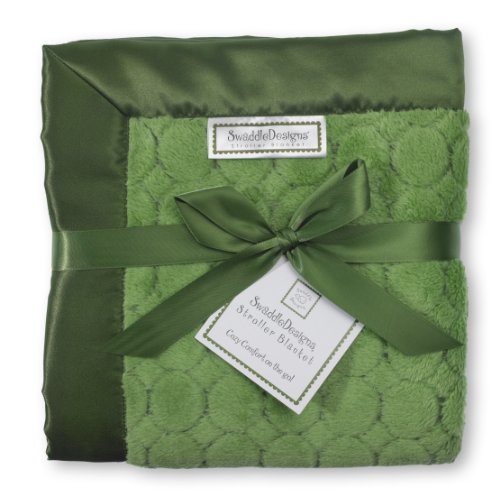 Image of SwaddleDesigns Stroller Blanket, Cozy Plush Baby /Toddler Blanket, 30x40 inches, Pure Green Puff Circles with Satin Trim