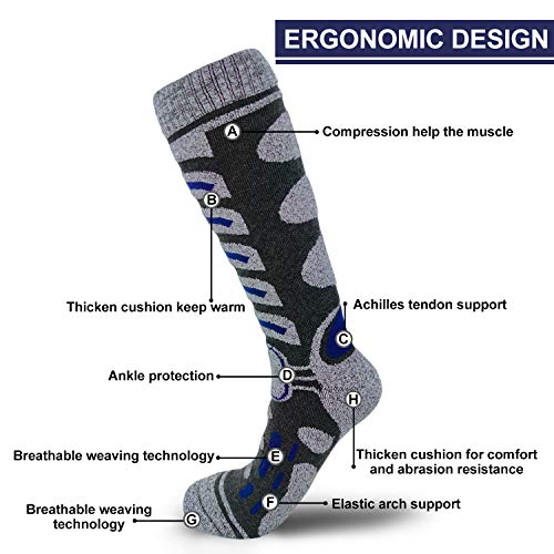 Camlinbo 2 Pair Ski Socks Skiing Snowboarding Cold Weather Winter Outdoor Sports Socks For Women Men Sock (2 Grey, Xl) #TOP1