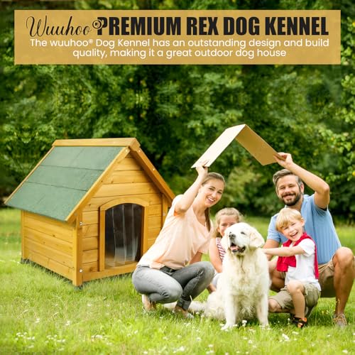wuuhoo Rex Hundehütte aus Holz, isoliert und wasserdicht, mit Türflügeln und abnehmbarer Dachplane, für drinnen und draußen