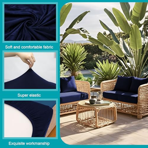 Image of 14Pcs Stretch Patio Cushion Covers,Outdoor Couch Covers Replacement,Outdoor Couch & Sofa Slipcovers,for Patio Furniture Cushion Covers,Washable Reusable Furniture Protector (Navy Blue,Cover Only)