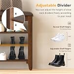 Shoe Rack Bench for Entryway, 3 Tier Adjustable Shelves Wood 39.4'' - Image 4