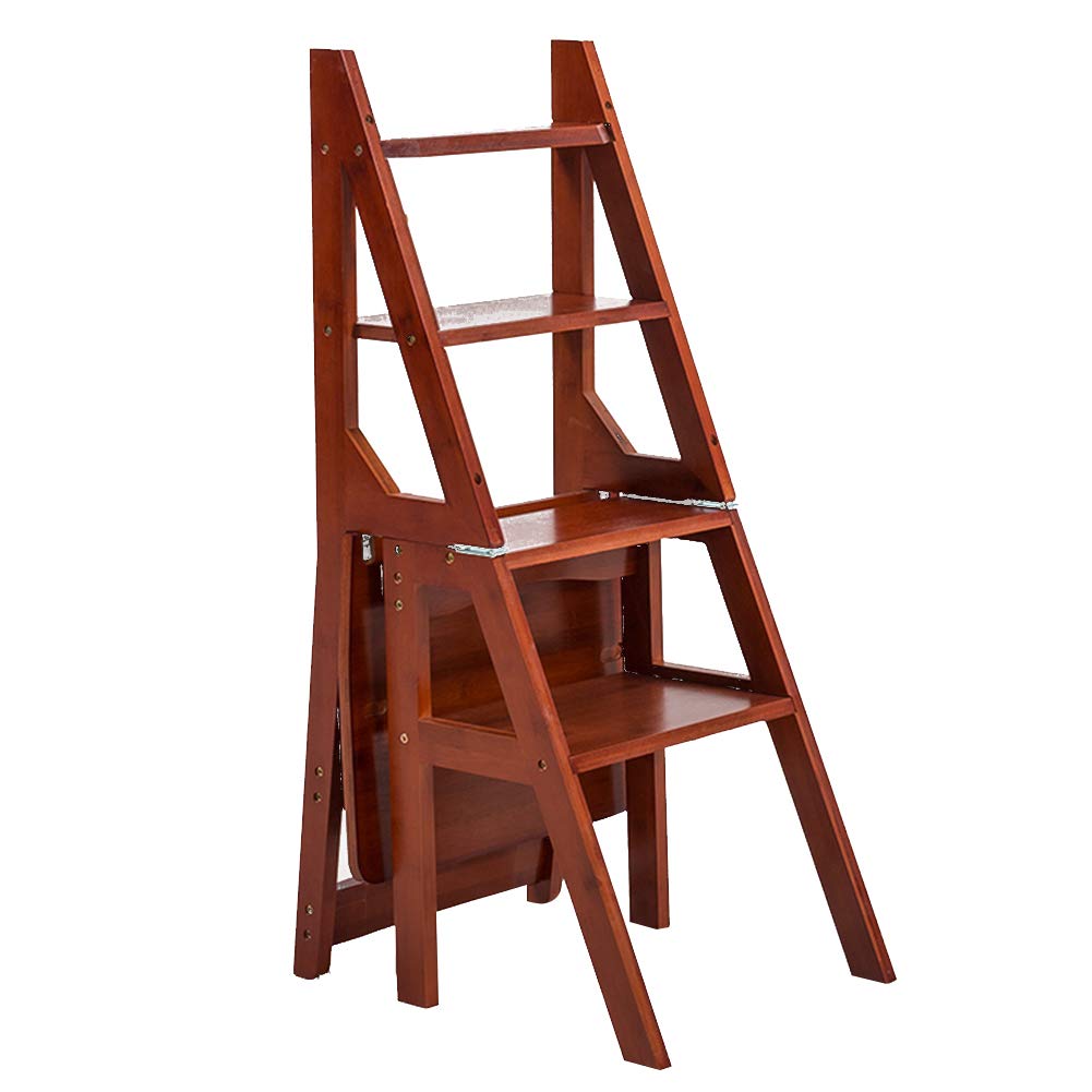 Escalera plegable taburetes escaleras silla multifunción interior de doble uso estantería vino tinto