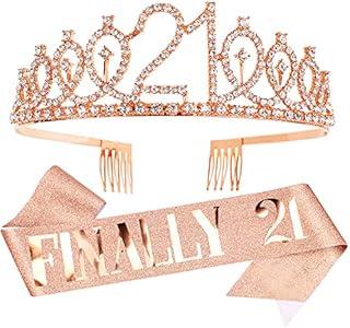 21st Birthday Crown, Tiara for women birthday, 21st Birthday Girl Sash, Birthday Queen Crowns for Women, Tiara for Women Rose gold, Birthday Crowns for Women, Birthday Crown for Girls with Rhinestone