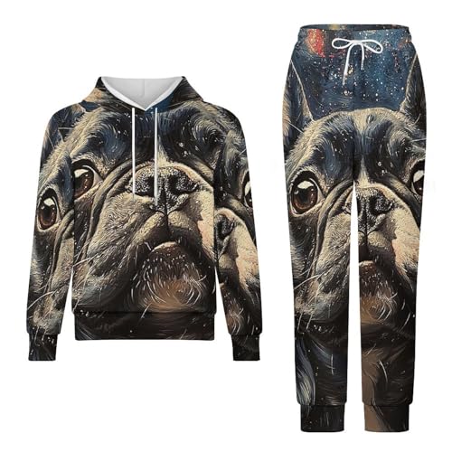 Boy's Girl's 2 Piece Outfits Graphic Sweatshirt Kid Long Sleeve Hoodie Set, French Bulldog Galaxy Universe4