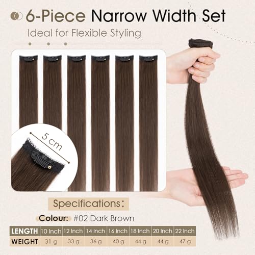 Elailite Hair Extensions Clip In Real Human Hair Remy Single Clip Brown Double Weft 6 Pcs Seamless Highlights Hairpieces Straight - #02 Dark Brown - 10 Inch 31g - Image 3