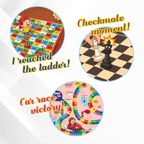 Image of 10 in 1 Board Games | Includes Ludo, Snakes & Ladders, Chess, Mathrun, Travel Games & More | Builds Critical Thinking, Strategies, Focus, & Team Work Spirit | Great Gift for Kids 5+ Years