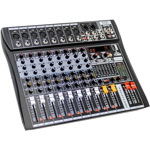 RACK & PACK Mezcladora de Sonido 8 Canales 24 Efectos Mixer USB Interfaz Bluetooth DJ Potencia de 10 W Entrada para Auriculares Phantom Power Consola de Audio...