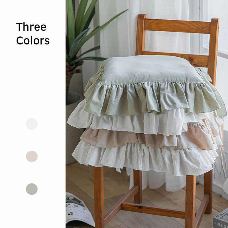 ZYFAB Ruffled Chair Cushions with Ties Elegant Vintage Cotton Chair Pads Soft Cotton Filled Seat Cushion for Farmhouse Home Kitchen Dining,Flesh,37 * 37cm