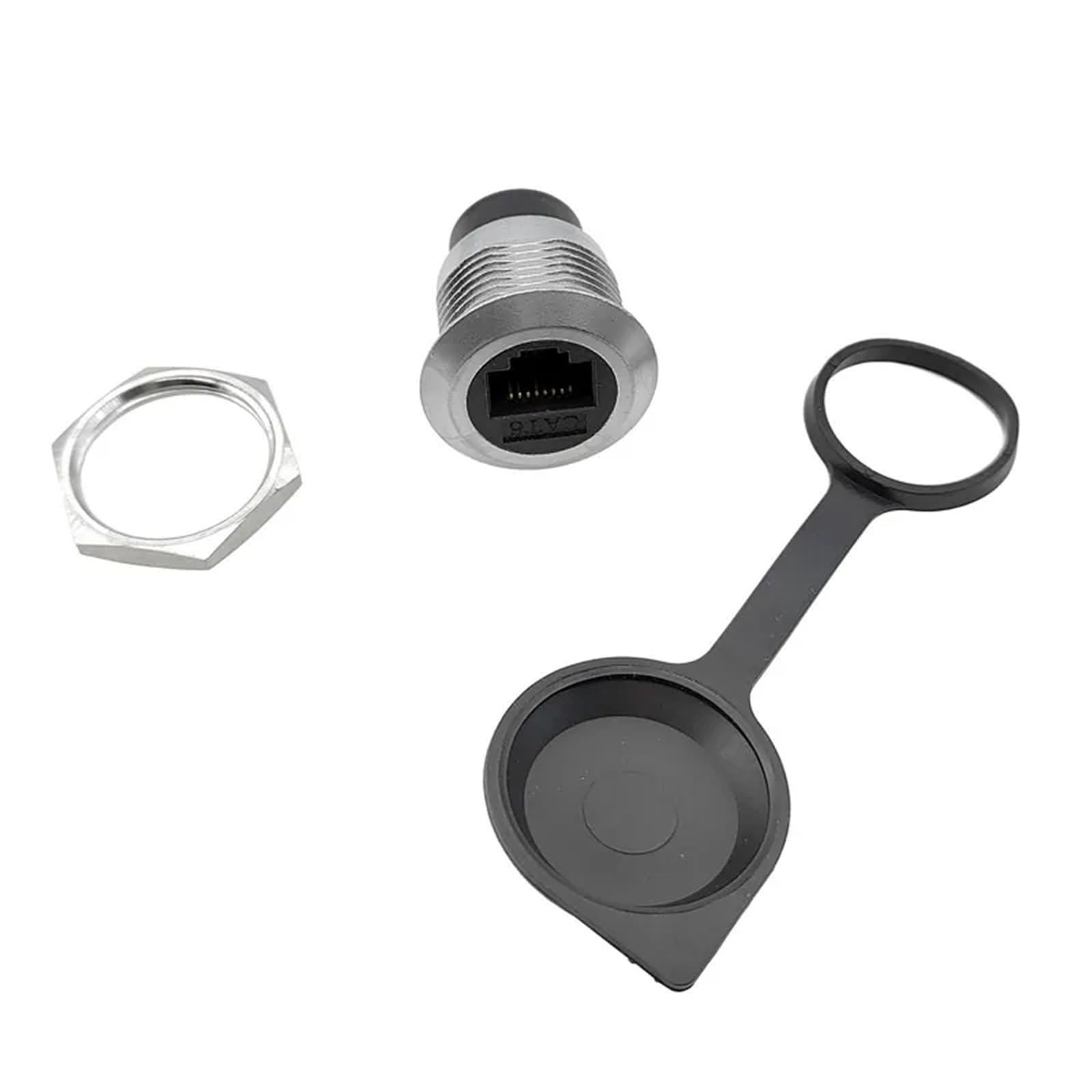 1 szt. metalowe okrągłe gniazdo RJ45 proste przez sieć USB2.0 USB3 (CAT6 czarne i nasadka)
