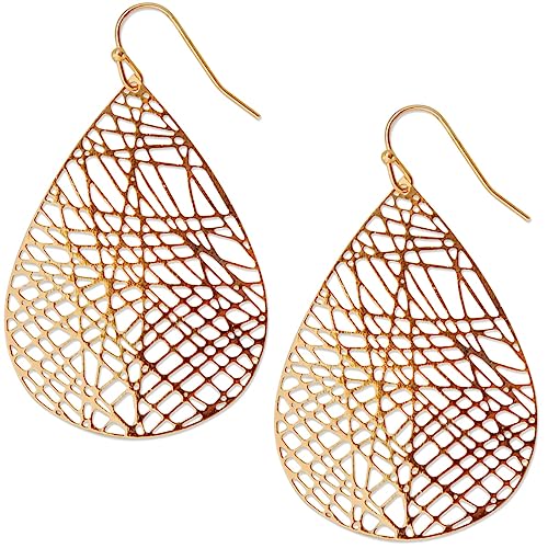 Boho Dangle Earrings for Women - Gold, Rose, or Silver Tone Lightweight Geometric Filigree Dangly Earrings
