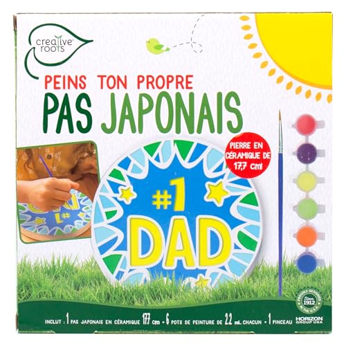 Image of Creative Roots Paint Your Own #1 Dad Stepping Stone, Paintable Ceramic 7 in. Stone, Includes 6 Acrylic Paints & Paintbrush, Great Arts and Crafts for Kids Ages 8-12