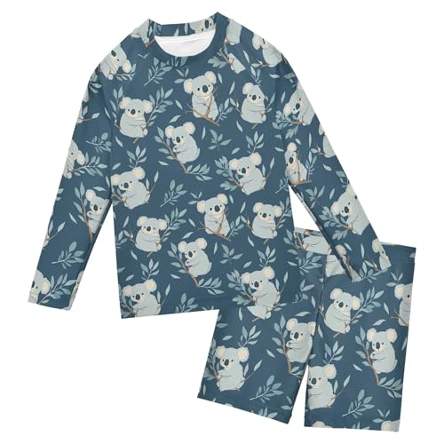Cute Koala Boys Rash Guard Swimsuits Set for Boys Long Sleeve Swim Shirts Bathing Suits with Trunks B0404150