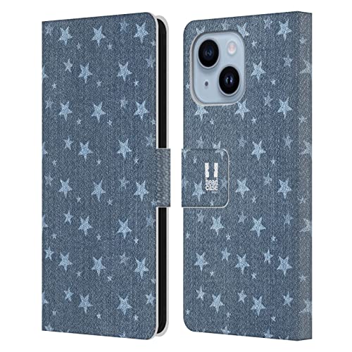 Étui portefeuille cuir iPhone 14 Plus protection intégrale antichoc motif denim