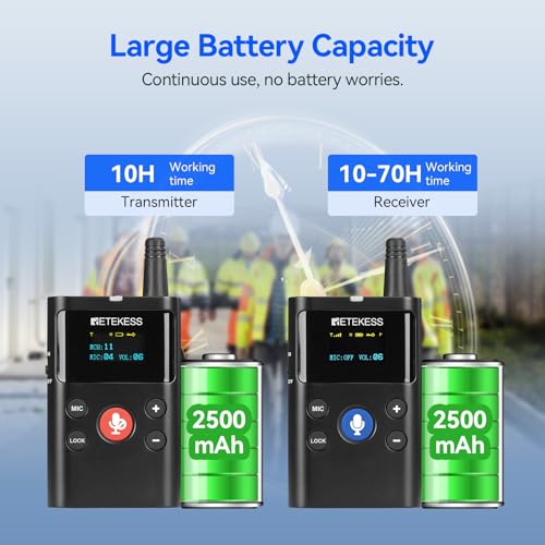 Retekess TT126 Sistema de guía de fábrica bidireccional, auriculares para recorridos de planta, reducción de ruido, comunicación de fabricación 2 vías, con cargador USB, 1 transmisor y 15 receptores miniatura 5