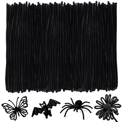 YONOVO 300 Pcs Black Pipe Cleaners for Crafts Hair Locs Bulk 8mm Thick 12 inch Long, Pipecleaners Chenille Stems Fuzzy Sticks Wire Tiges Chenilles Bendable for Kids DIY Craft Supplies