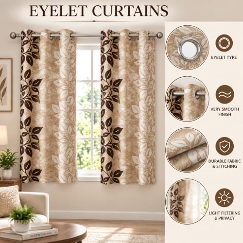 Image of FLORANCIA Polyester Eyelet Window Curtains 5 Feet Long (152 cm) Pack of 4