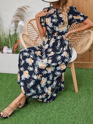 Image of Women's Elegant Floral Dress Coll. (All-Seasons) - Sleeveless /Short /Midi, V-Neck Ruffle, Fashion Casual Party Dresses