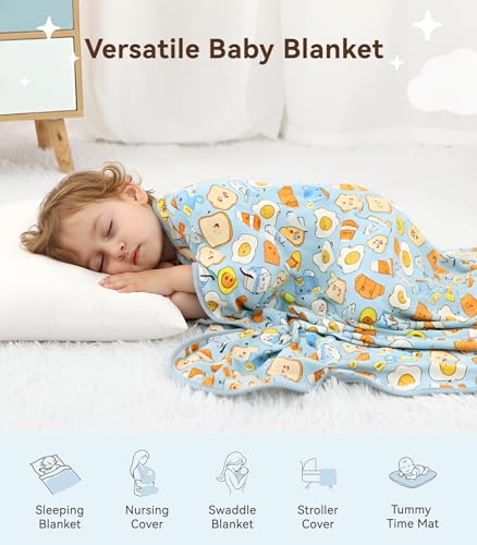 Image of Premium Baby Blankets, Soft Viscose from Bamboo Blanket for Boys and Girls, Nursery Crib Bedding Quilt for Newborn and Toddler, Cooling for Hot Sleepers, 50'' x 50'' Blue Breakfast
