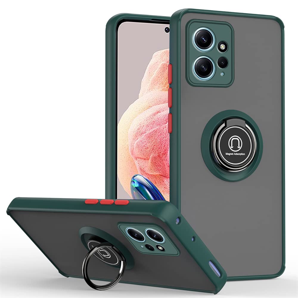 Zubitech Case For Redmi Note 12 4G Case Cover (not for 5G Version) Rotational Metal Ring Grip Kickstand Cover Magnetic Car Mount Holder Case Shockproof TPU Bumper Protection Case (Green)