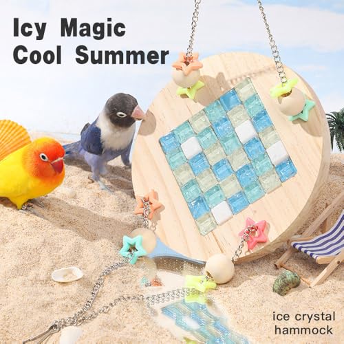 Image of Natural Log Cooling Hammock Designed for Small and Medium-Sized Parrots Customized Log Chassis + Natural Stone Cooling pad to Cool Down Summer Heat
