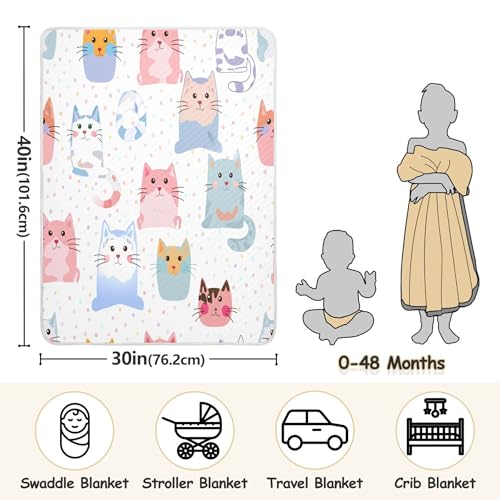 Burbuja Cartoon Cats Baby Blanket for Boys Girls, Nursery Soft Warm Swaddling Receiving Baby Blankets, 30x40 in Toddler Blanket3