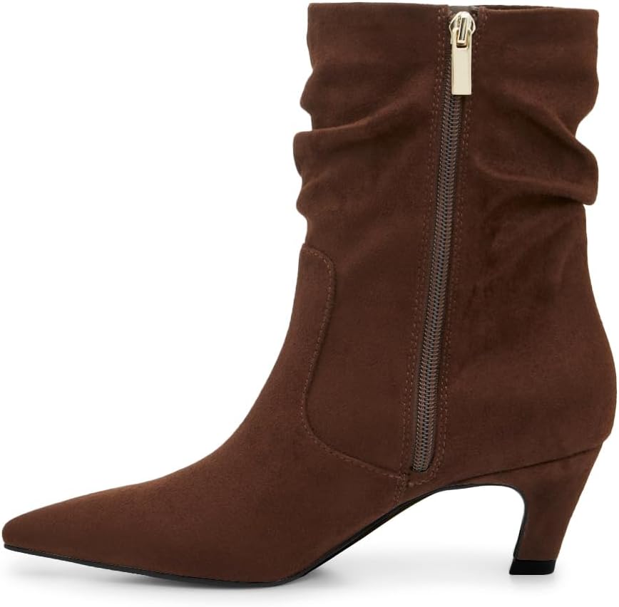 Coutgo Women's Slouchy Ankle Boots Low Kitten Heel Pointed Toe Booties Side Zipper Fall Shoes - Image 6